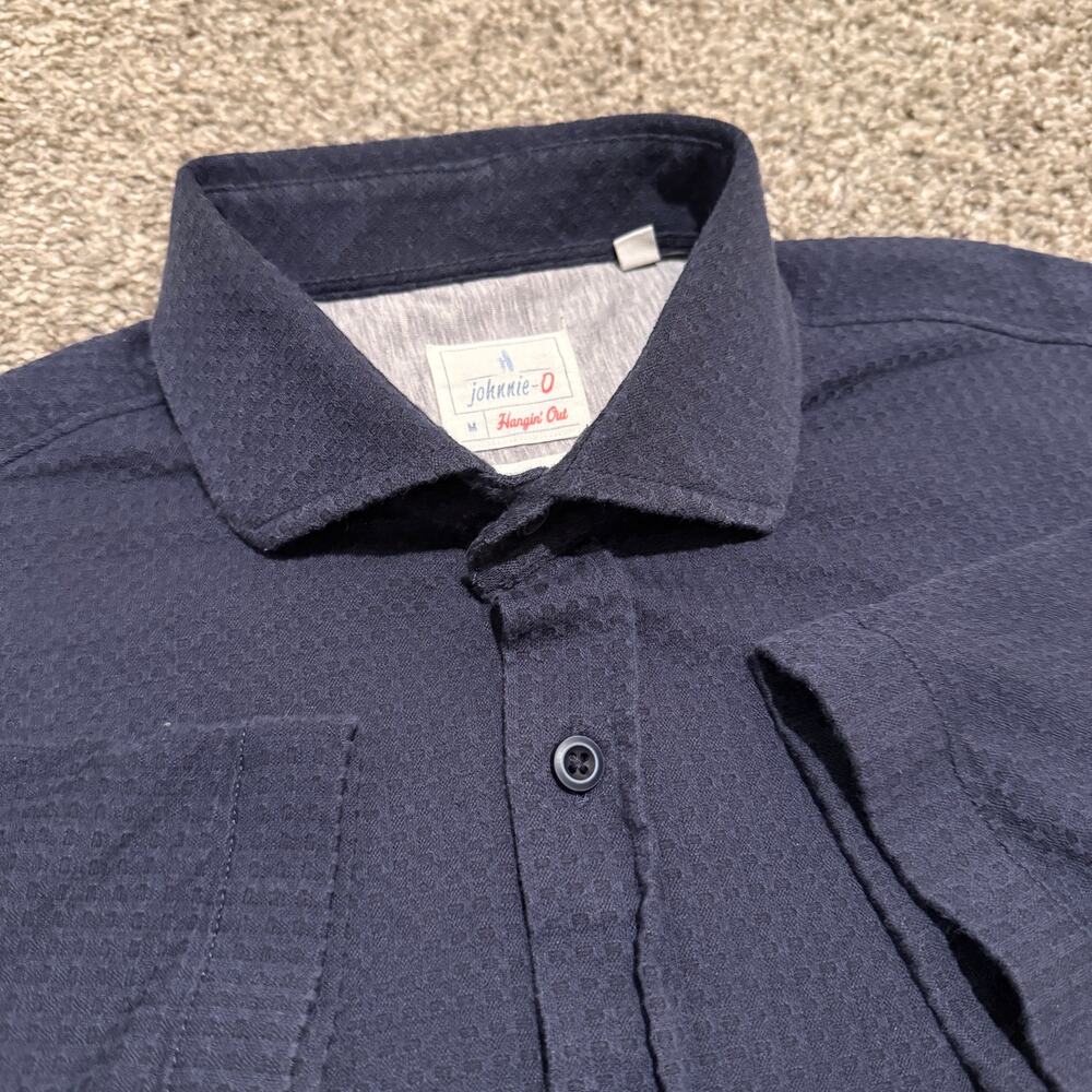 johnnie-O Hangin' Out Knit Button Up Shirt Mens M Navy Short Sleeve Stretch